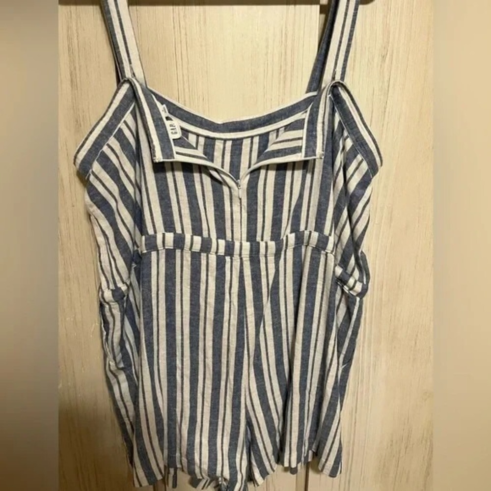GAP Womens Blue White Striped Linen Blend Tie Waist‎ Romper Size 18 Adjustable - Picture 6 of 8